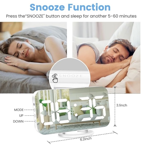 Digital Alarm Clock with USB Charger Ports, Modern Alarm Clock White - Picture 3 of 4